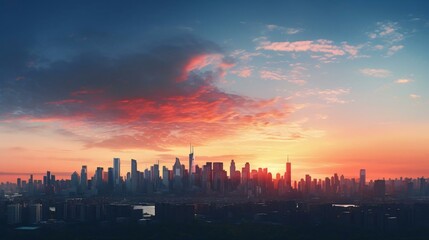 Naklejka premium a city skyline at sunset