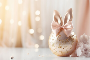 Luxurious Gold Glitter Easter Egg with Satin Bow