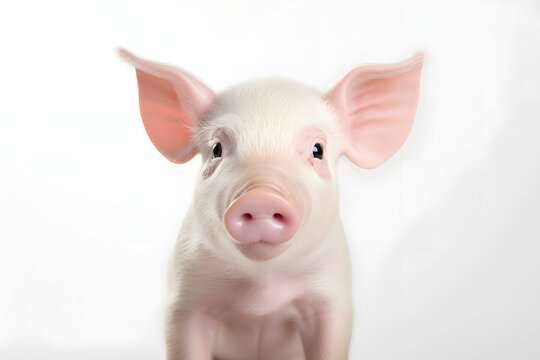 An endearing image capturing the charm of a pig tilting its head while curiously looking closely at the camera lens