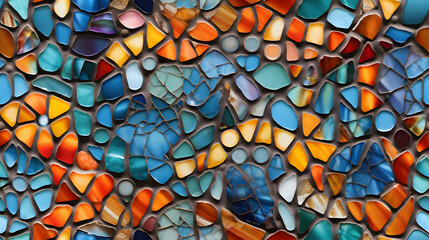 Seamless colorful mosaic tile texture with intricate glass pieces