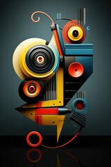 A digital art work of a camera and speakers.