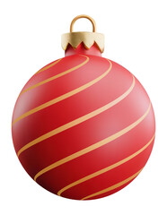 Christmas red glass ball ornament 3d icon with stripes pattern. Christmas ornament 3d illustration
