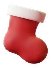 Christmas stocking 3d icon. Christmas sock 3d illustration in shiny plastic cartoon style isolated. Red and white colors