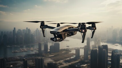 a drone flying over a city