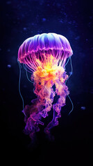 Glowing Jellyfish in The Sea Blurry Background