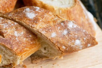 Sliced wheat bread into pieces