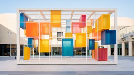 a large red sculpture outside of a building