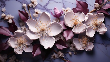 Flowers Composition White Purple On Marble, Background Image, Desktop Wallpaper Backgrounds, HD