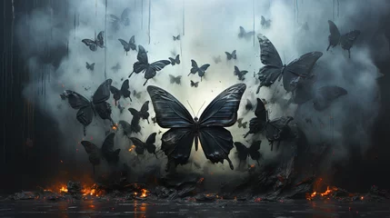 Foto op Plexiglas Butterflies Turning Into Dust Dying Artistic Illusion On Blurry Background © Image Lounge