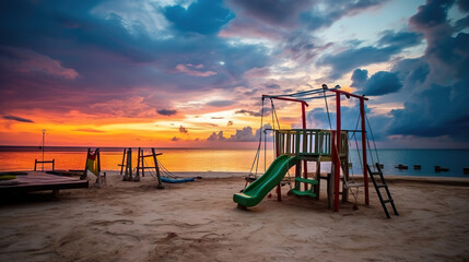 Fototapeta premium Playground on the Beach. Generative Ai