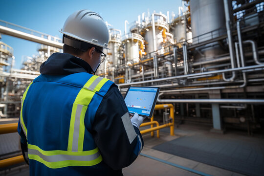 An engineer working in a petrochemical plant illustration