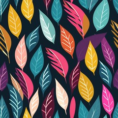 Colorful Cartoon Leaf Contours with Geometric Abstract Floral Pattern

