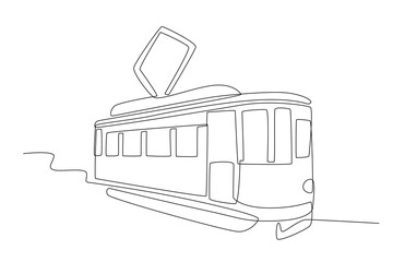 A public transport. Tram one-line drawing