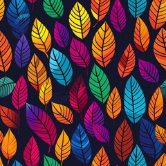Colorful Cartoon Leaf Contours with Geometric Abstract Floral Pattern

