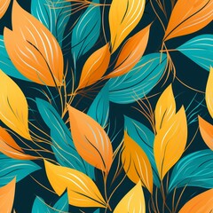 Fototapeta premium Colorful Cartoon Leaf Contours with Geometric Abstract Floral Pattern