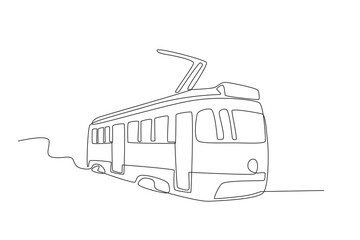 Illustration of a tram. Tram one-line drawing