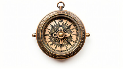 Antique compass close up isolated on white background