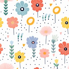 Fototapeta premium Children's Colorful Floral Doodle: Seamless Pattern Wallpaper 