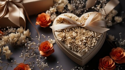 Obraz na płótnie Canvas Heart Shape Gift Box Bouquet Fresh, Background Image, Desktop Wallpaper Backgrounds, HD
