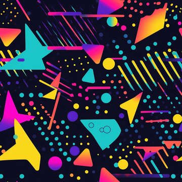 Neon Flashback: 90s Party-Inspired Vivid Seamless Pattern


