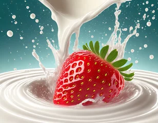 Fotobehang ミルクの中に落ちたイチゴ © yu_photo