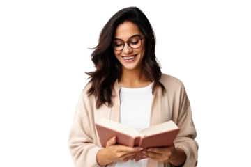 smiling mulatto woman reading a book