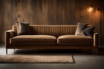 Illuminate a corduroy sofa with soft, diffused lighting to emphasize its cozy texture.  - obrazy, fototapety, plakaty