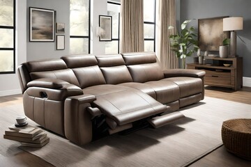 Fototapeta premium Craft a dynamic image of a Reclining Sofa in action, with its adjustable features. 
