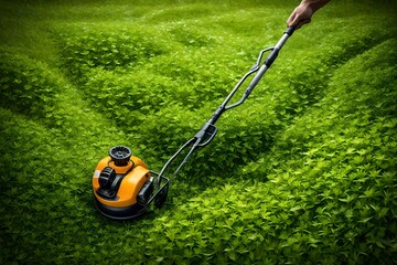 A weed whacker, an instrument for maintaining a manicured lawn. 