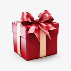 Obraz premium Red gift box with red bow on white background