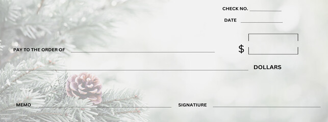 Blank Check With Snowy Winter Tree Background