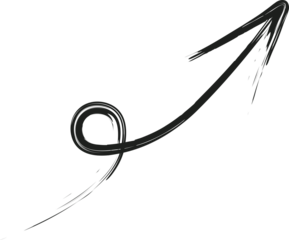 round curl with an arrow drawn with a brush with black ink, arrow curl by hand with a paint brush