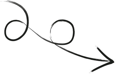 round curl with an arrow drawn with a brush with black ink, arrow curl by hand with a paint brush
