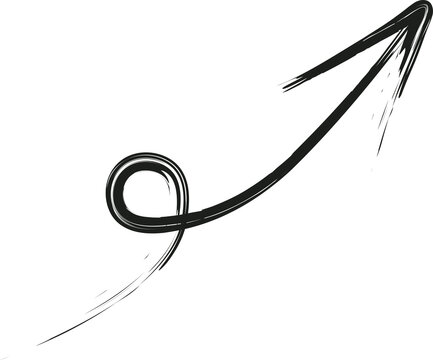 round curl with an arrow drawn with a brush with black ink, arrow curl by hand with a paint brush