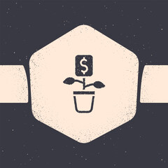 Grunge Dollar plant icon isolated on grey background. Business investment growth concept. Money savings and investment. Monochrome vintage drawing. Vector