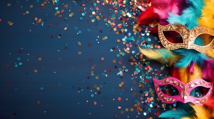 Vibrant background adorned with captivating carnival masks. - obrazy, fototapety, plakaty