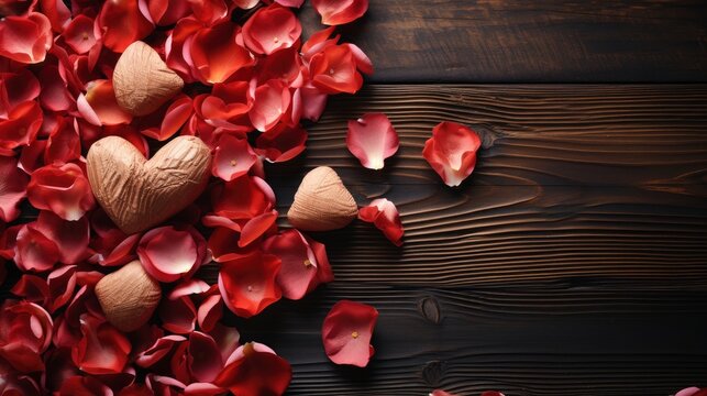 Roses Red Hearts On Wooden Background, Background Image, Desktop Wallpaper Backgrounds, HD
