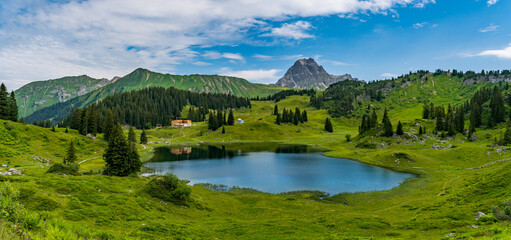 Fototapeta premium Beautiful hike to the Koerbersee in the Lechquellen Mountains