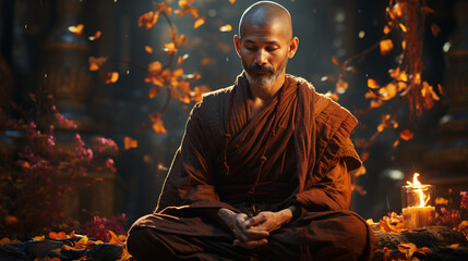 Monk meditating. - obrazy, fototapety, plakaty