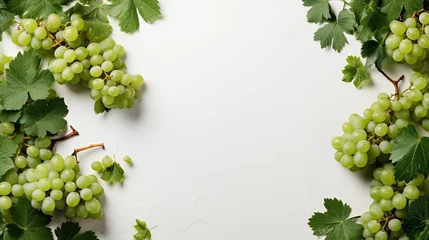 Foto op Canvas Top view of green grapes on a white background with copy space for text © ardanz