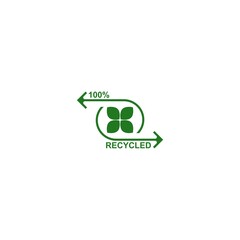 100% Recycled Label Icon Sign Isolated on White Background