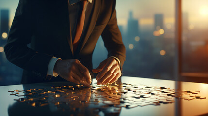 strategic thinking - a business manager puts puzzle pieces together