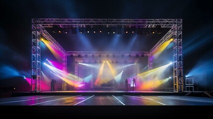 a stage with a group of people on it and a stage with lights