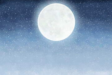 Naklejka na ściany i meble Full moon on snowy night background