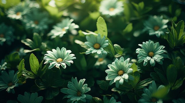 Close Daisies Green Leaves Background, Background Image, Desktop Wallpaper Backgrounds, HD