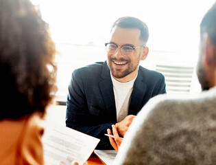 couple contract business businessman agent agreement document office real estate meeting investment...