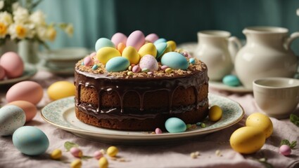 easter cake with chocolate eggs