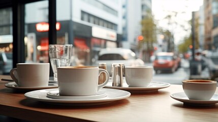 a table with cups and saucers