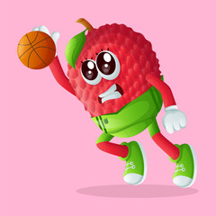 lychee character dunking a basketball © Triyanto