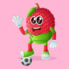 lychee character kicking a soccer ball